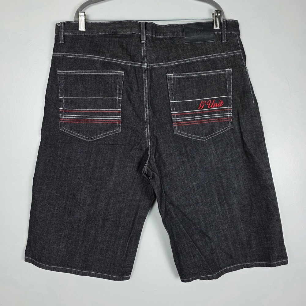 G Unit Denim Mens Y2K Pocket Jeans Shorts Black Wash Size 38 Embroidered Logo